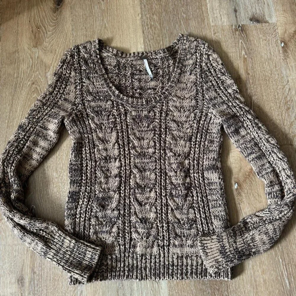 Free People Heather Brown Cable‎ Knit Sweater Size S